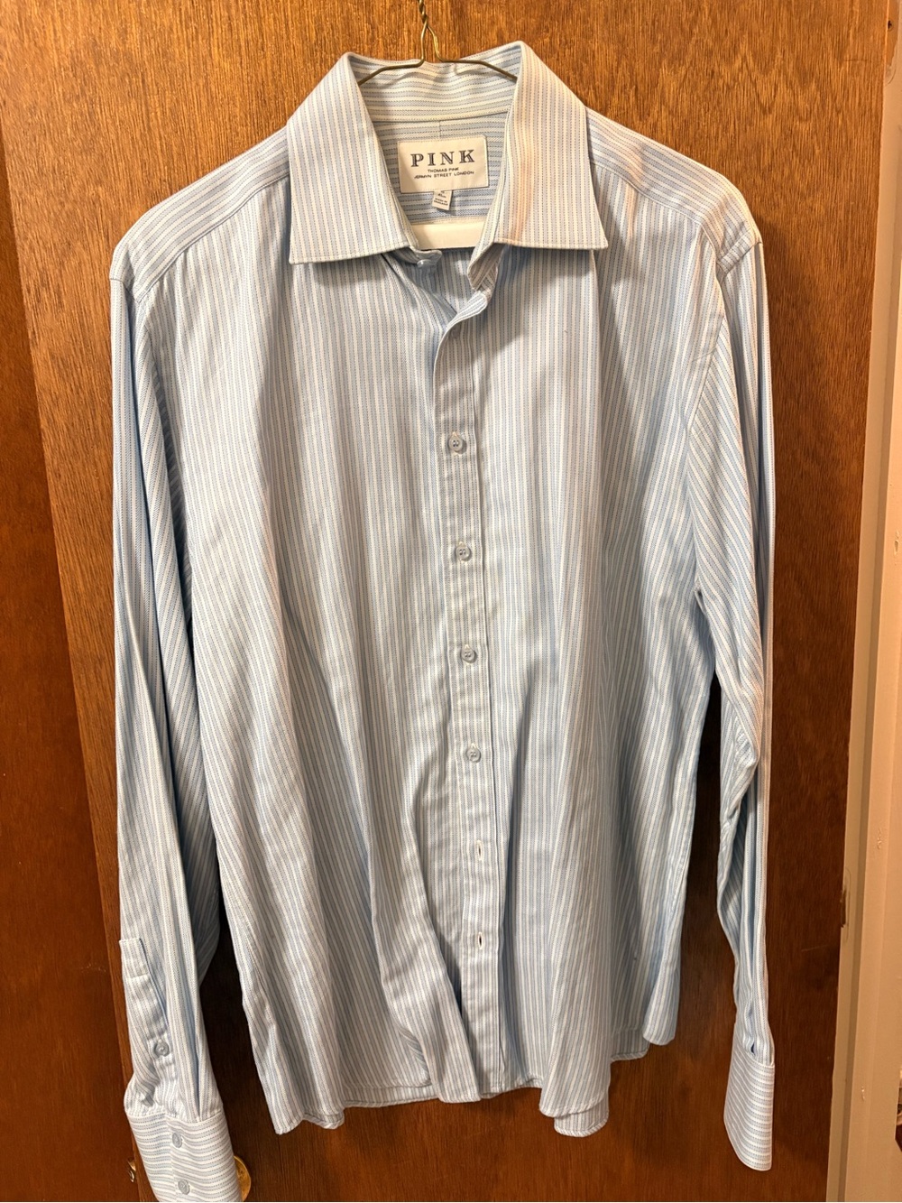 Thomas Pink Men's Slim Fit Blue Stripe Dress Shirt(bc20)